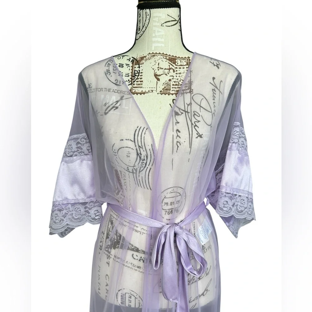Shannon Lee NWOT Vintage Lavender Lace Sexy Cover Up Vintage size Large - Picture 6 of 10